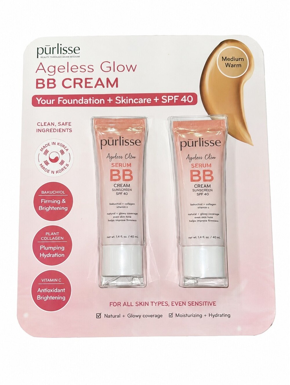 2pcs x1.4 oz Purlisse Ageless  BB Cream SPF 40 – Medium Warm